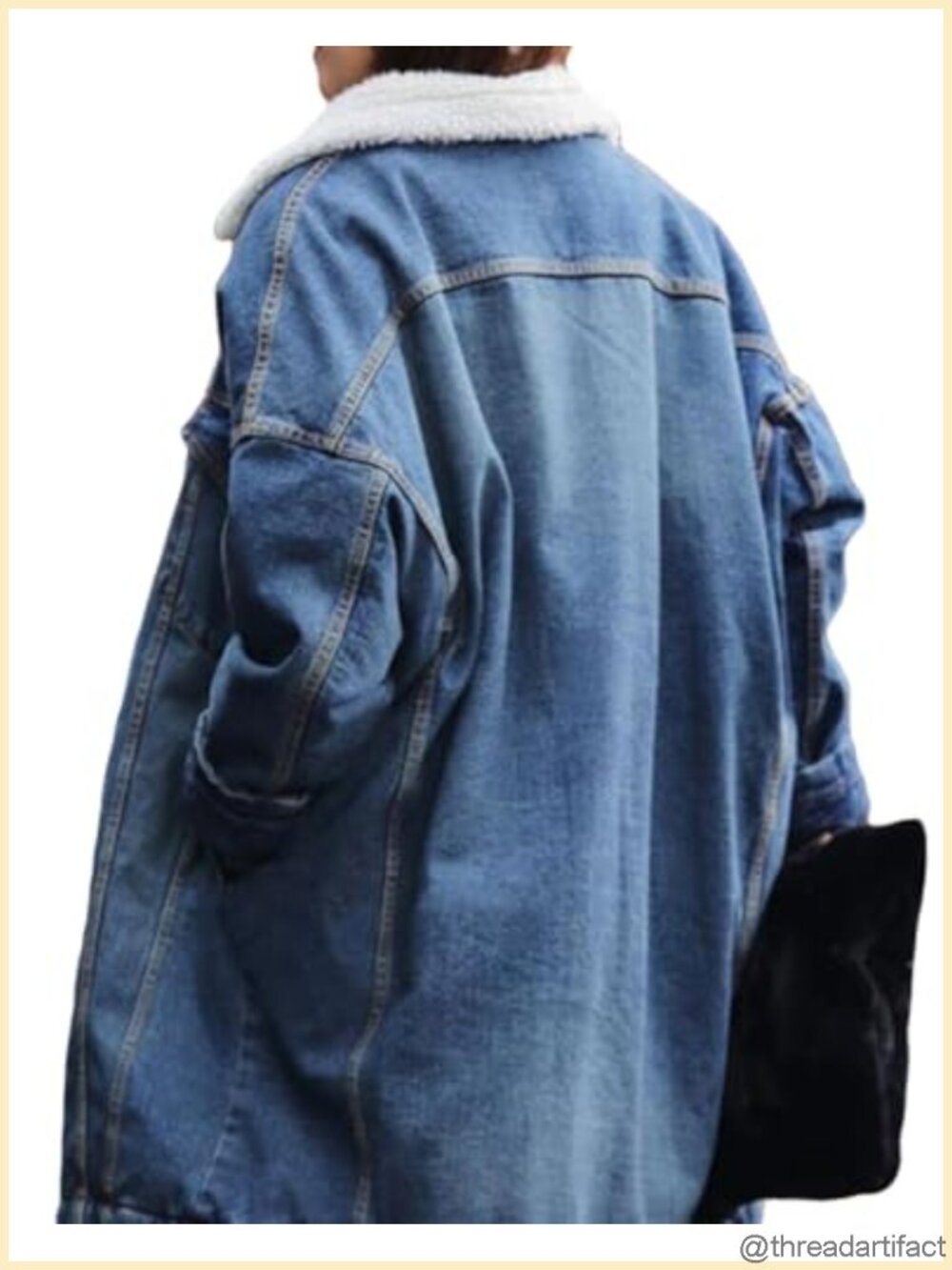 Sherpa Fleece Lined Denim Jacket Long Button Down Trucker Coat - Picture 3 of 5
